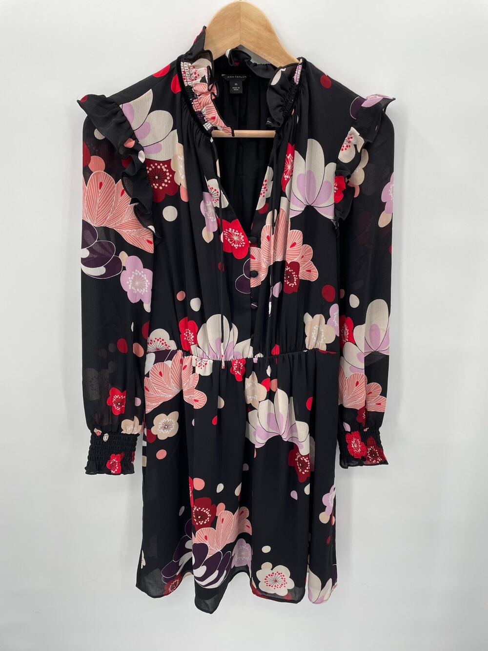 ANN TAYLOR Long Sleeve A Line Floral Dress // XS